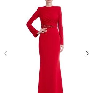 Badgley Mischka Long Sleeve Red Gown
